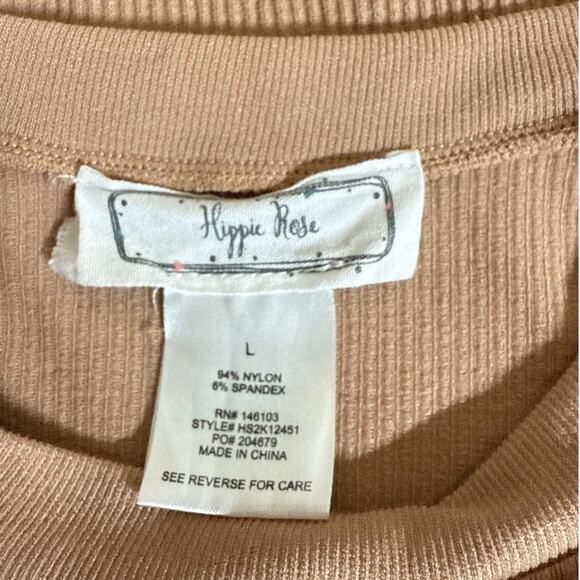 Hippie Rose Ribbed Cropped Tee Shirt Womens L Dusty Rose Stretch Short Sleeve - Picture 6 of 6